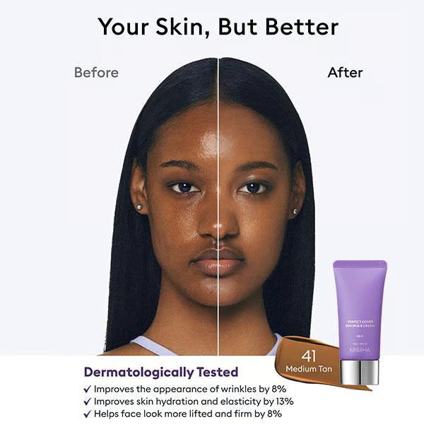 Perfect Cover Serum BB Cream (35ml) - Bifida Ferment Lysate Serum-Infused BB Cream for Anti-Aging Skin Rejuvenation, Skin Tint, Tinted Moisturizer, Skin Care Foundation Makeup,Superfood Complex,Glass Skin CardiBB OGBB PurpleBB